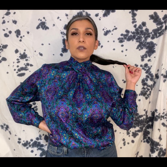 Vintage Notations Petite Turtle Neck Pattern Blouse - Picture 1 of 7